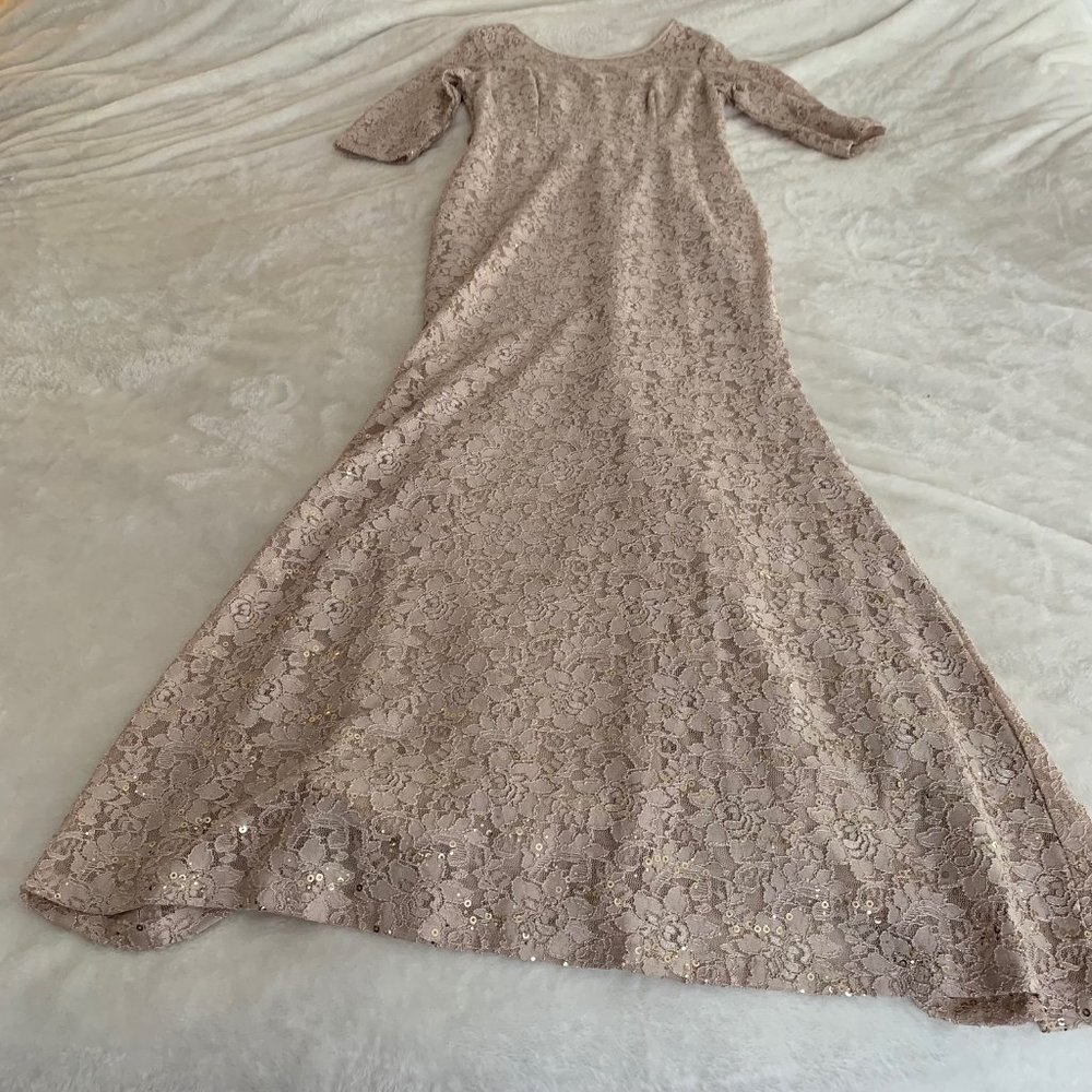 Miss Kim Half Sleeve Beige/Tan Lace and Sequin Formal Dress Size L (6/8)